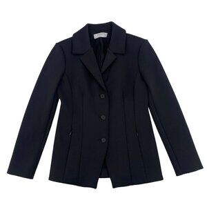 MM.LaFleur Blazer Jacket Size 4 Black 3 Button Fitted Zip Pockets Ponte
